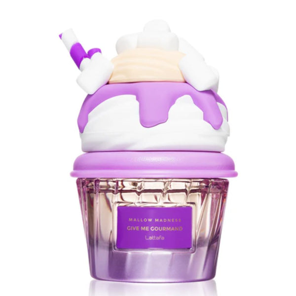 Purple container with marshmallow-like top on a white background