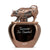 Bronze perfume bottle with bull design on top, featuring the brand 'Lattafa'.