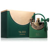 Green Nudo perfume bottle with matching box on a white background