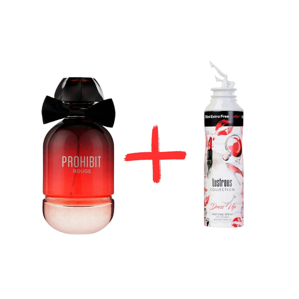 Дамски Парфюм Fragrance World Prohibit Rouge EDP 100 мл. + Дезодорант My Perfumes Lustrous Collection Dress Up Women 225 мл. - Унисекс
