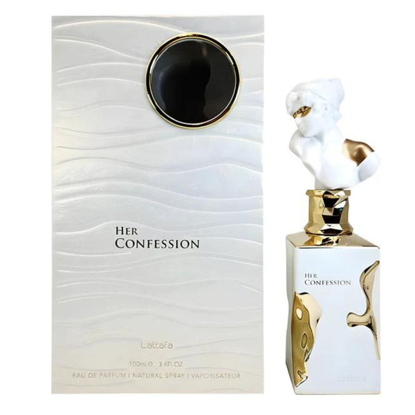 Perfume bottle and packaging of 'Her Confession' by Lettera on a white background