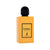 Yellow perfume bottle with black cap on a white background