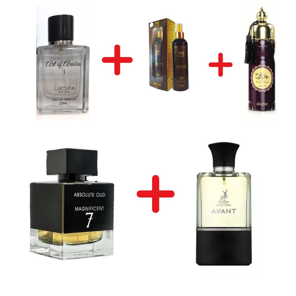 Fragrance World Absolute Oud Magnificent 7 + Lattafa Art of Arabia I + Maison Alhambra Avant + My Perfumes Soul Mate Intense + Otoori Oud + 3 мини парфюмни масла