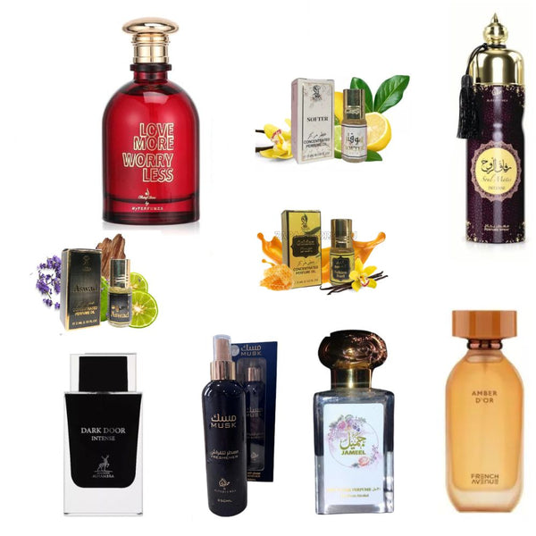 French Avenue Amber D'OR + Maison Alhambra Dark Door Sport + Otoori Jameela + My Perfumes Soul Mate Intense + Otoori Musk + My Perfumes Love More Worry Less + 3 мини парфюмни масла