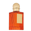 Orange perfume bottle with gold cap on a white background