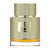 Gold textured perfume bottle with clear base on white background