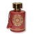 Red perfume bottle with gold accents and 'Oasis' branding on a white background