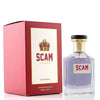 Perfume bottle and packaging with 'SCAM' branding on a white background