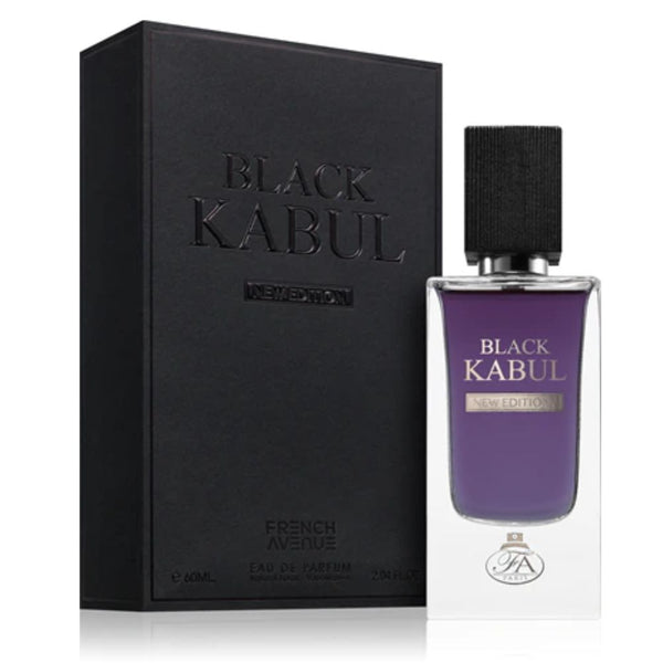 Black Kabul perfume bottle and packaging on a white background