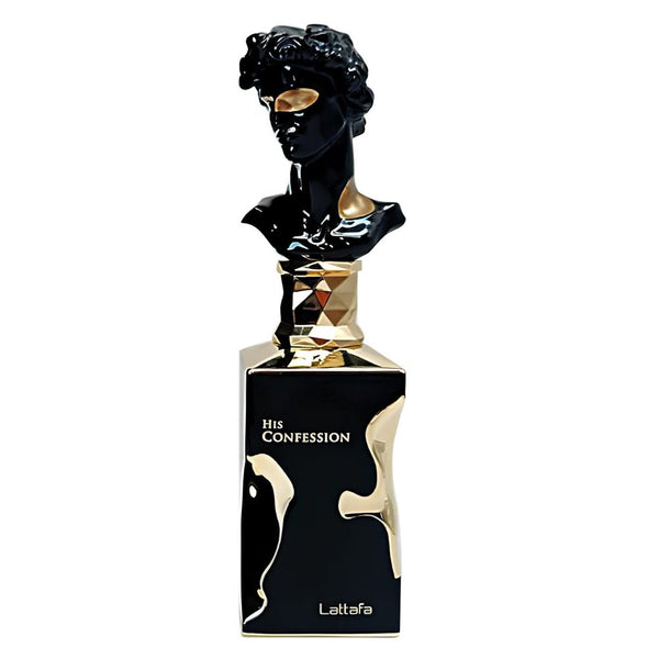 Perfume bottle with classical bust design on a white background