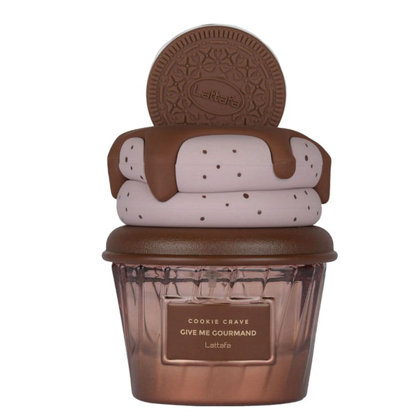 Cupcake-shaped container with Oreo cookie on top on a white background