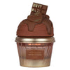 Cupcake-shaped container with chocolate design on a white background