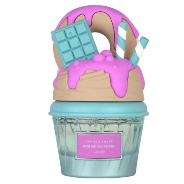 Ice cream-themed container with pink and blue elements on a white background