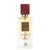 Perfume bottle with maroon cap and decorative label on a white background