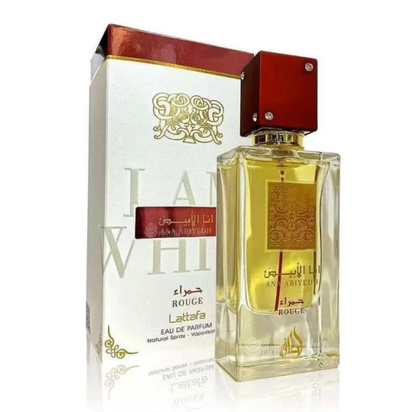 Lattafa perfume bottle and packaging on a white background