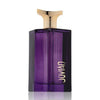 Purple perfume bottle with gold cap on a white background