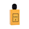 Yellow perfume bottle with black cap on a white background