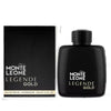 Black Monte Leone Legende Gold perfume bottle and packaging on a white background