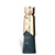 Perfume bottle with gold cap and black body on a white background