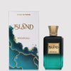 Perfume bottle and packaging of 'Island Khadlaj' on a white background