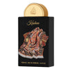 Kashan Eau de Parfum packaging with gold cap and black box featuring a patterned design.