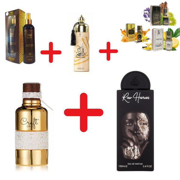Lattafa Raw Human + Vurv Craft Oro + Otoori Oud + My Perfumes Oud Al Fakhama + 3 мини парфюмни масла
