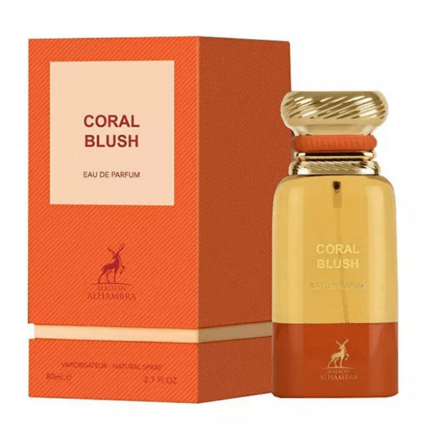 Coral Blush perfume bottle and packaging on a white background