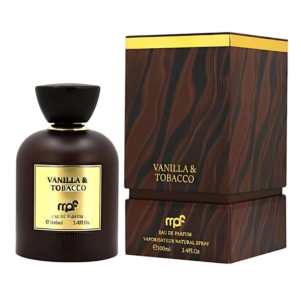 Vanilla & Tobacco perfume bottle and packaging on a white background