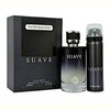 Suave perfume set with black packaging and bottles on a white background